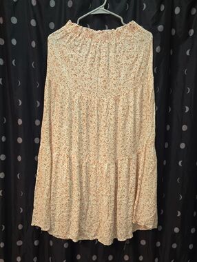 Cream Floral Tiered Maxi Skirt with Rust Accents